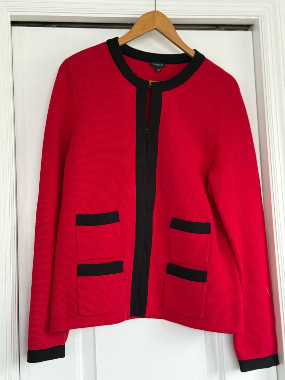 Talbots Red Jacket with Black Trim and Pocket Accents